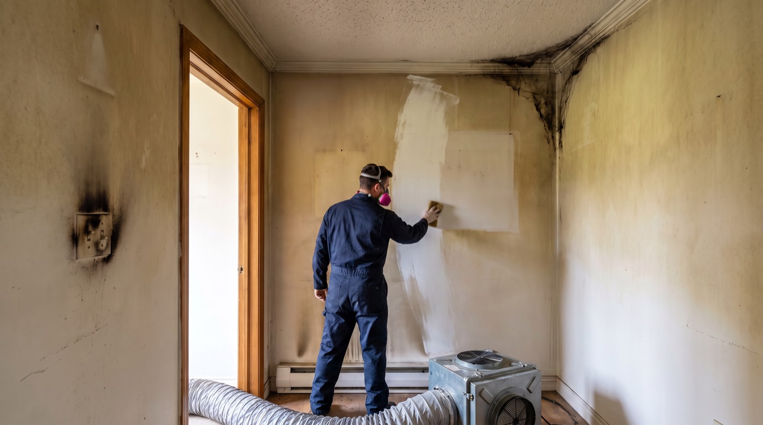 Smoke and soot damage with no burning, filter stage of the restoration