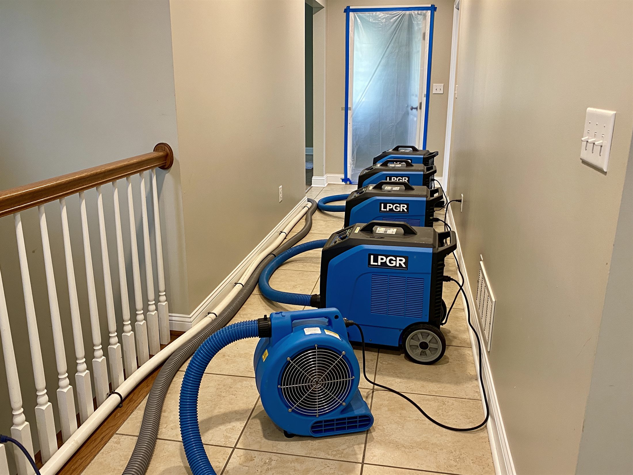 Drying equipment running in a hallway