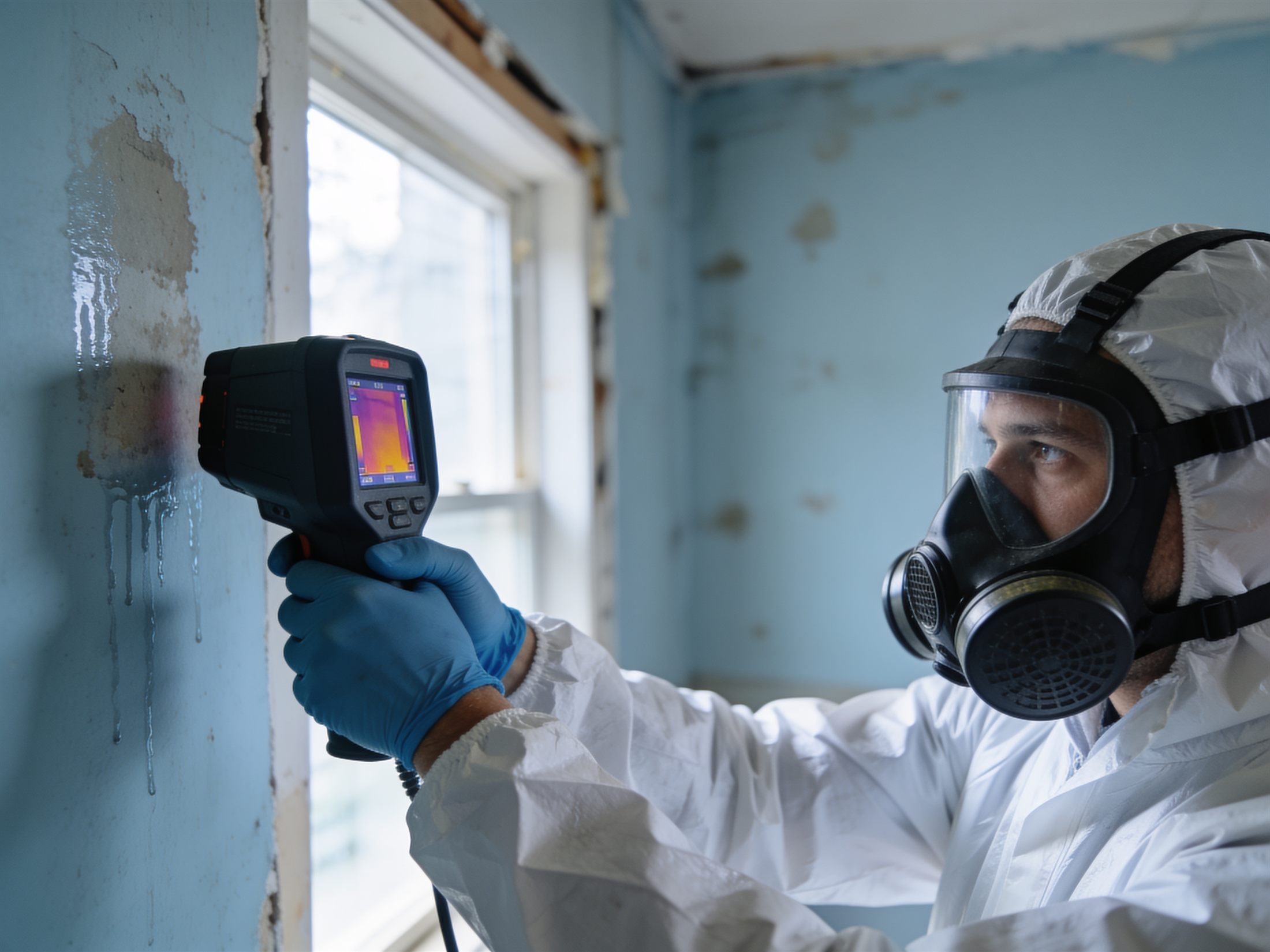 Technician documenting moisture with a thermal camera